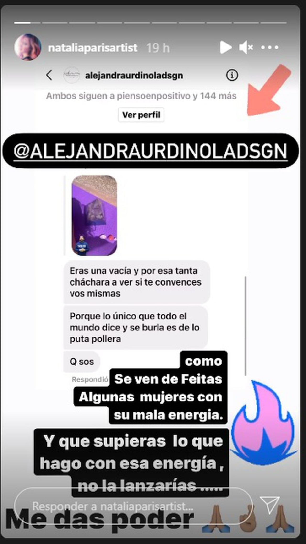 Pantallazo historias. Instagram @Natalia París