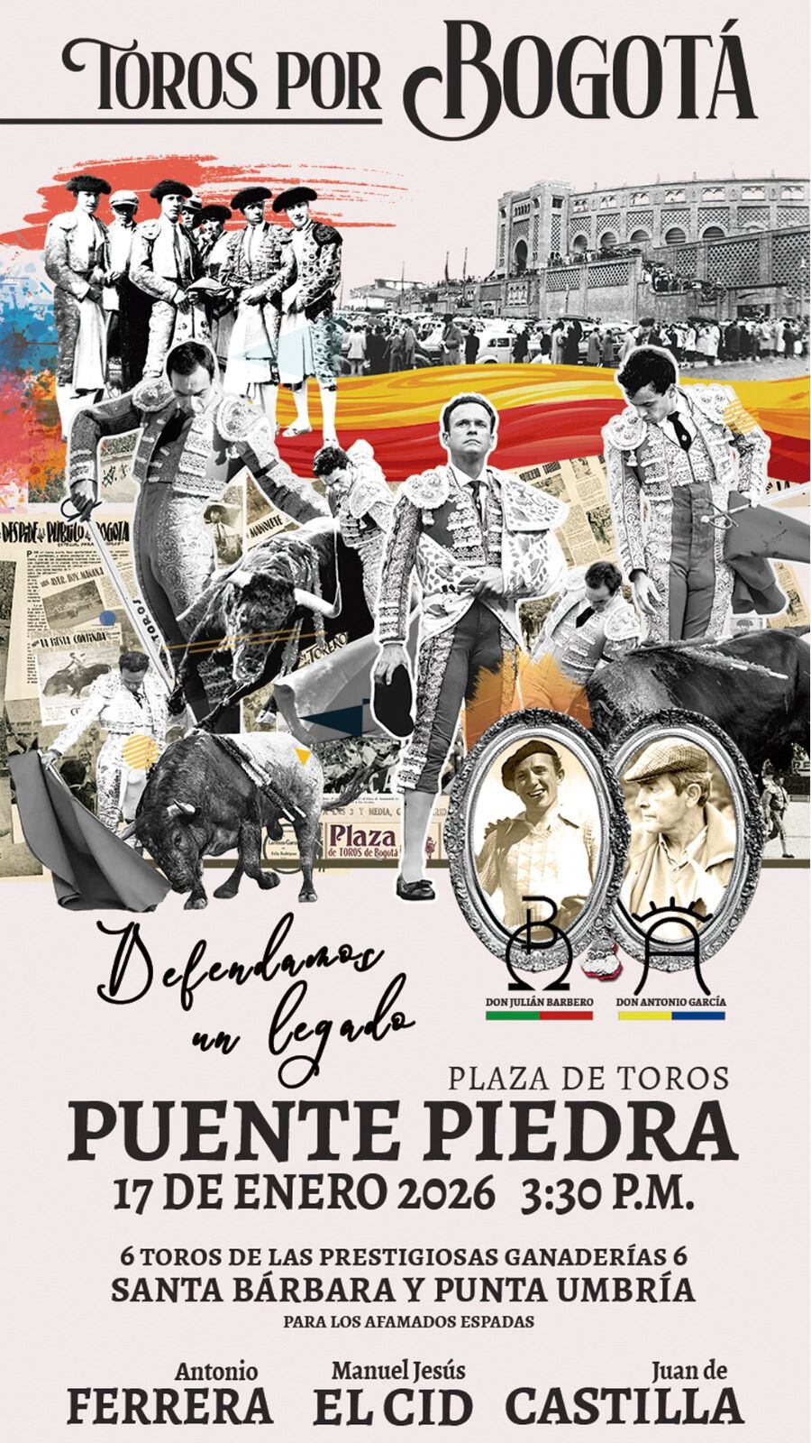 Cartel anunciado para la corrida del 17 de enero de 2026.