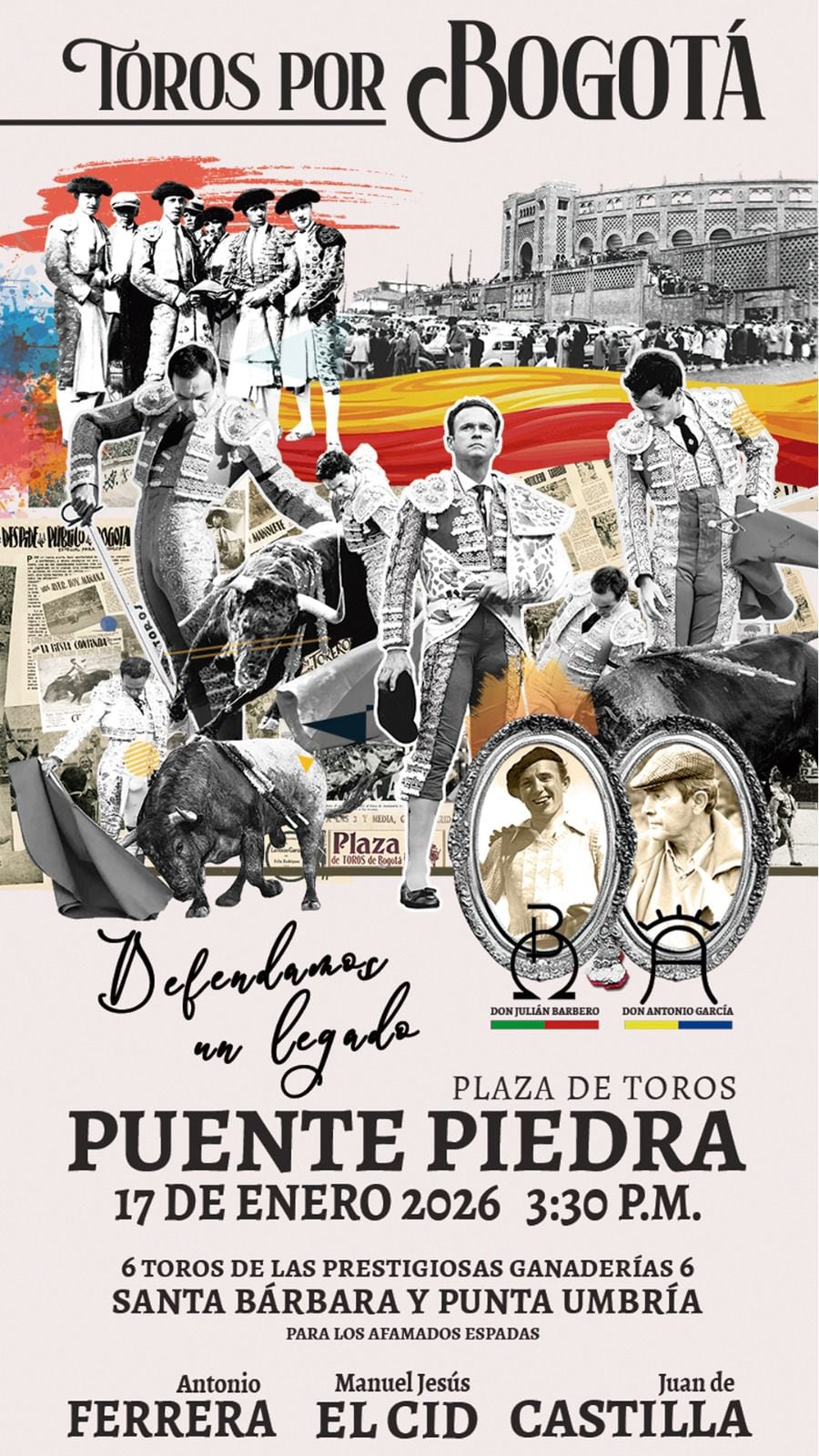 Cartel anunciado para la corrida del 17 de enero de 2026.