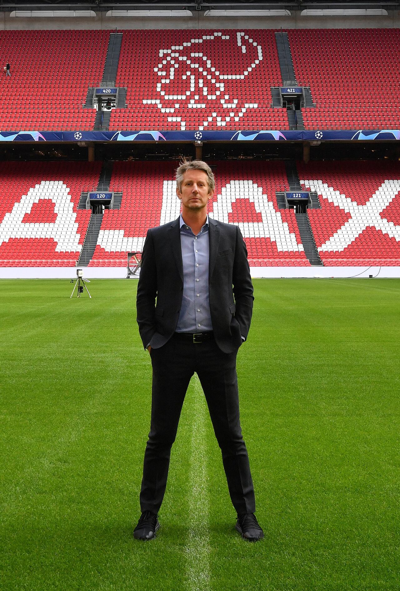 (FILES) Ajax Amsterdam CEO Edwin van der Sar gives an interview to Agence France-Presse (AFP) at the Johan Cruijff ArenA in Amsterdam on February 12, 2019. Former Netherlands goalkeeper Edwin van der Sar is in intensive care in hospital after suffering a brain haemorrhage, his ex-club Ajax said on July 7, 2023. (Photo by EMMANUEL DUNAND / AFP)