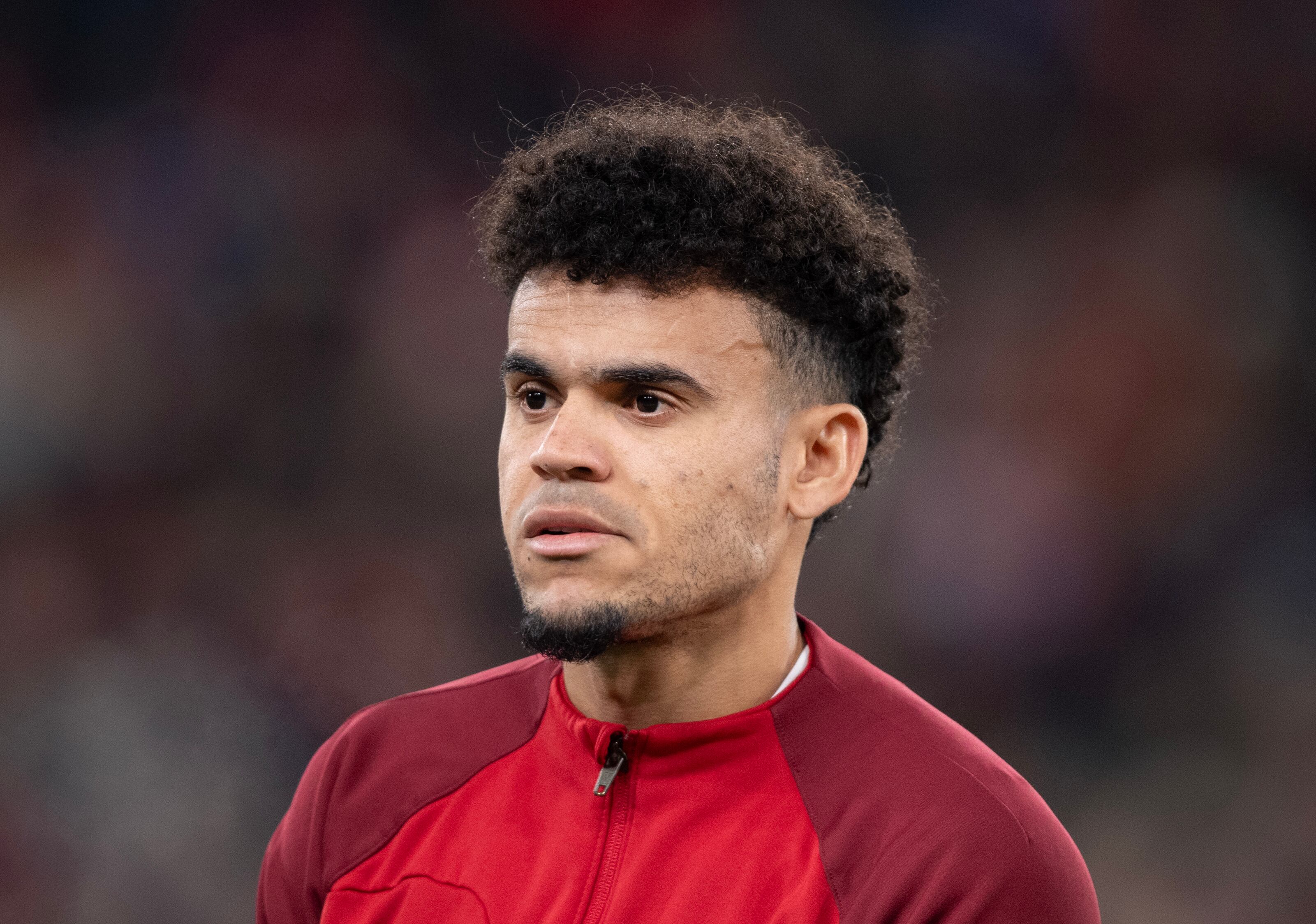 LIVERPOOL, ENGLAND - NOVEMBER 30: Luis Diaz of Liverpool ahead of the UEFA Europa League Group E between Liverpool FC v LASK at Anfield on November 30, 2023 in Liverpool, England. (Photo by Joe Prior/Visionhaus via Getty Images)