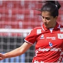 Carolina Pineda anota el último penal para el América de Cali que clasifica a la Semifinal de la Copa Libertadores femenina 2022.