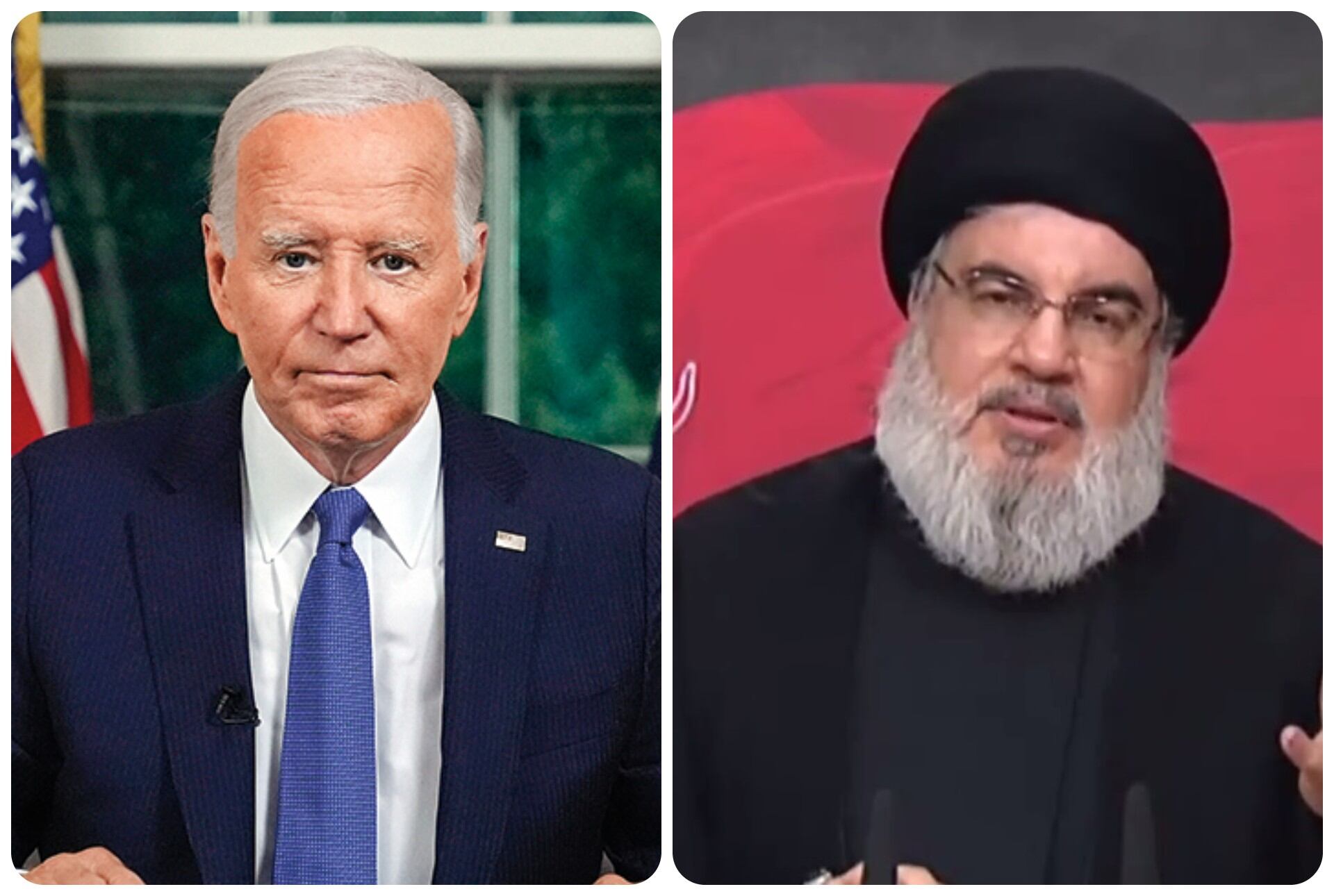El presidente de los Estados Unidos, Joe Biden, y el líder asesinado de Hezbolá Hassan Nasrallah.