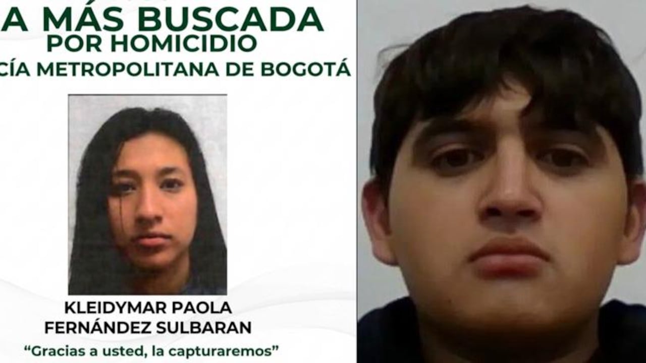 La mujer del “disfraz azul” en el cartel de los más buscados por homicidio en Bogotá.