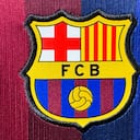 FC Barcelona logo is seen on a jersey at the store in Krakow, Poland on July 13, 2026. (Photo by Jakub Porzycki/NurPhoto via Getty Images)