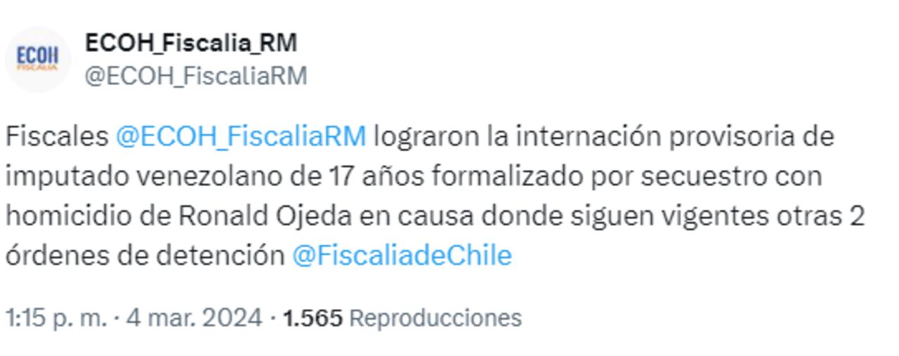 La Fiscalía hizo pública la información