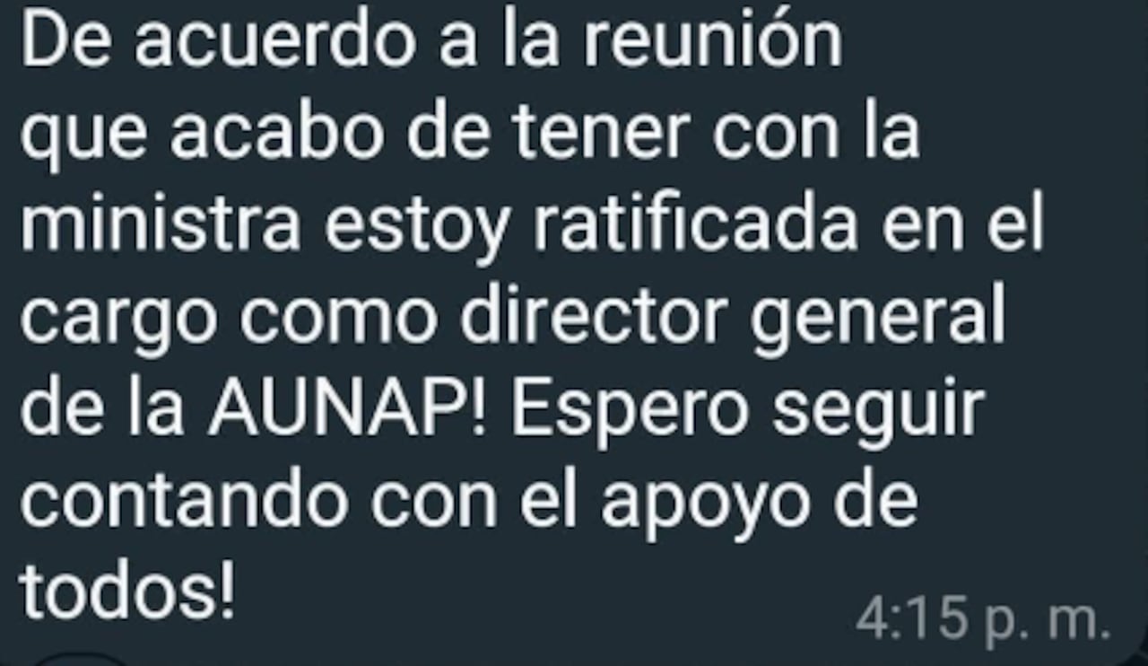Mensaje de reintegro de Karen Mejía, directora Aunap.