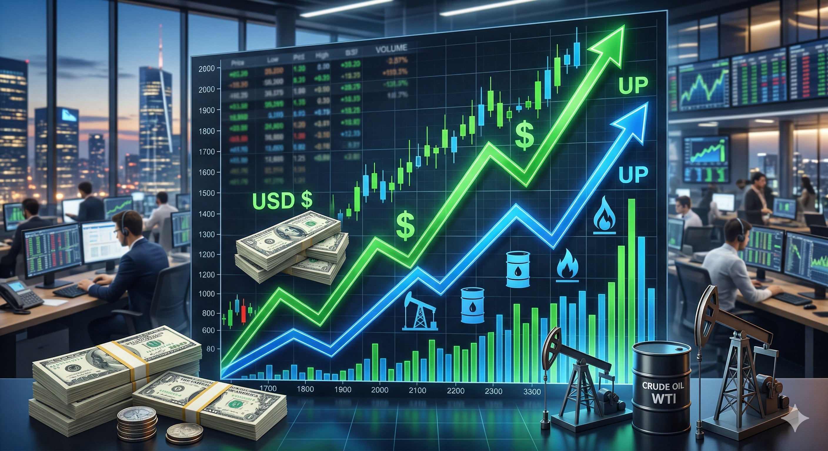 La tendencia del precio del petróleo es al alza, debido a la guerra con Irán. Foto creada con Gemini IA