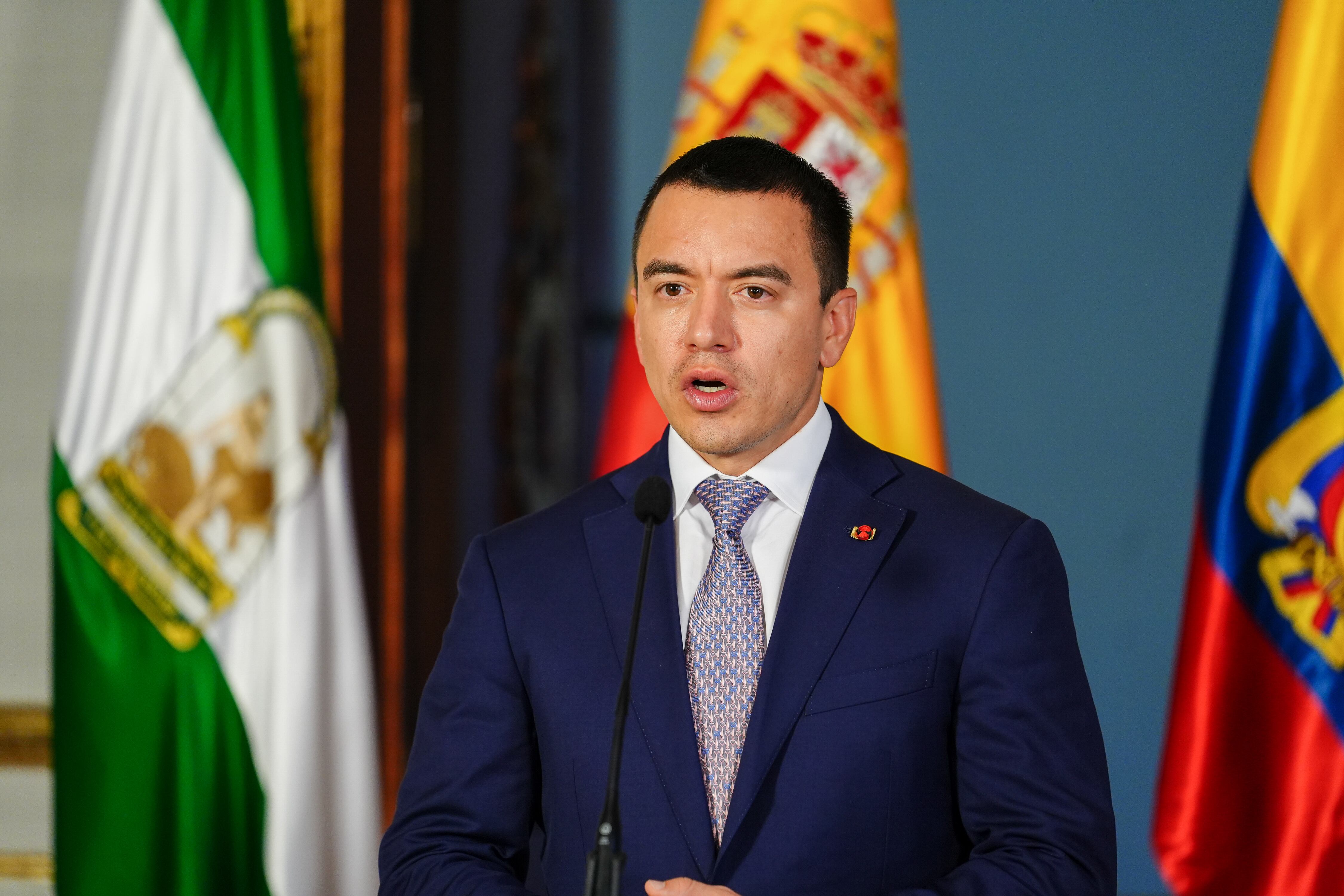 SEVILLE, ANDALUSIA, SPAIN - JUNE 29: The President of Ecuador, Daniel Noboa during the meeting held today. On June 29, 2025 in Seville, Andalusia, Spain. The President of the Junta de Andalucia, Juanma Moreno, has held an institutional meeting at the Palacio de San Telmo with the President of Ecuador, Daniel Noboa. The meeting strengthens the ties of cooperation between Andalusia and the Latin American country, addressing issues of common interest. (Photo By Francisco J. Olmo/Europa Press via Getty Images)