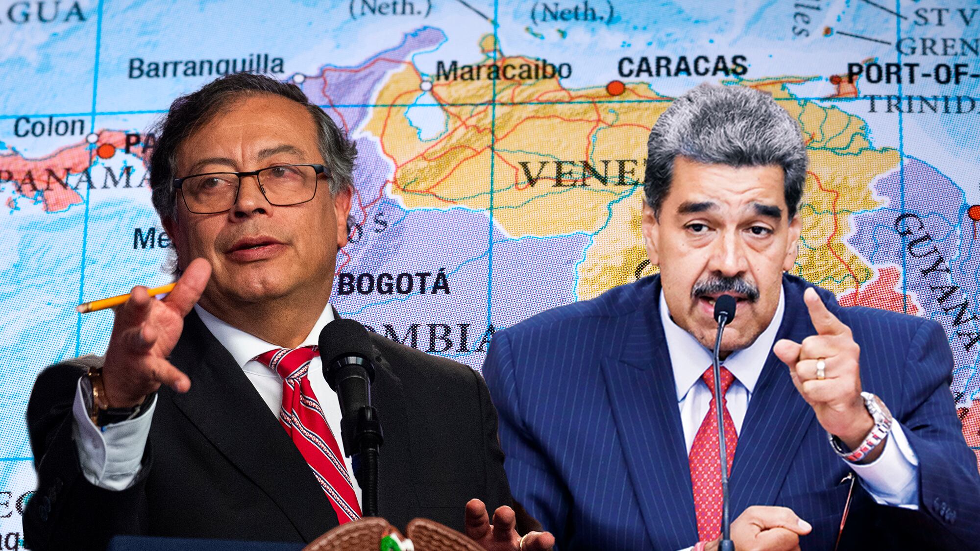 Nicolás Maduro, Gustavo Petro, mapa de Colombia y Venezuela