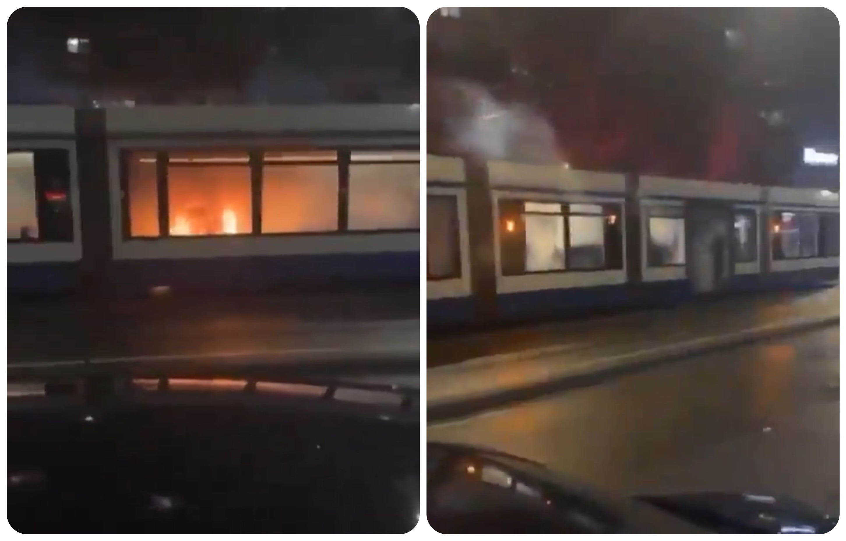 Un tranvía fue incendiado por los manifestantes