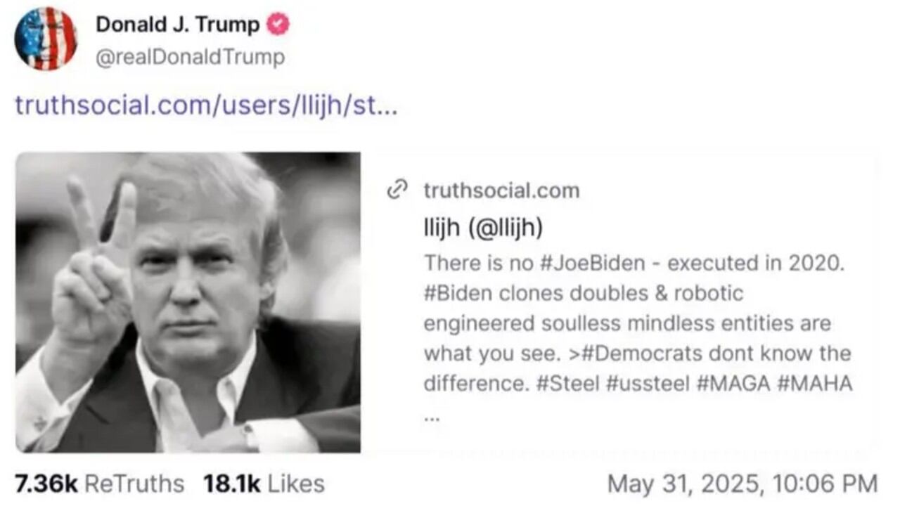 Publicación del presidente Donald Trump en Truth Social.