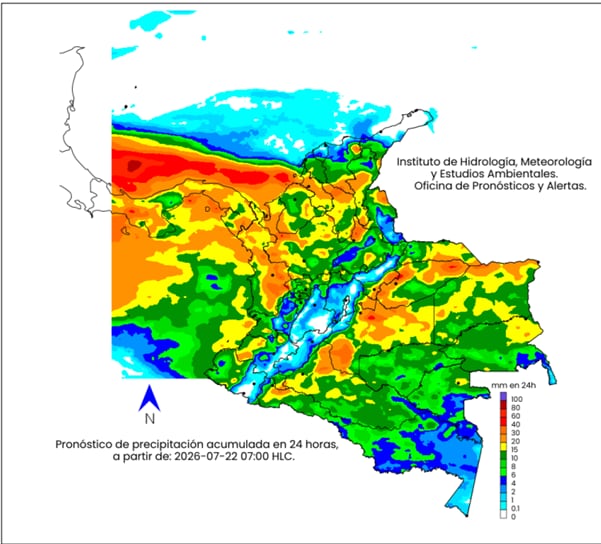 Mapa climatológico para el miércoles 22 de julio.