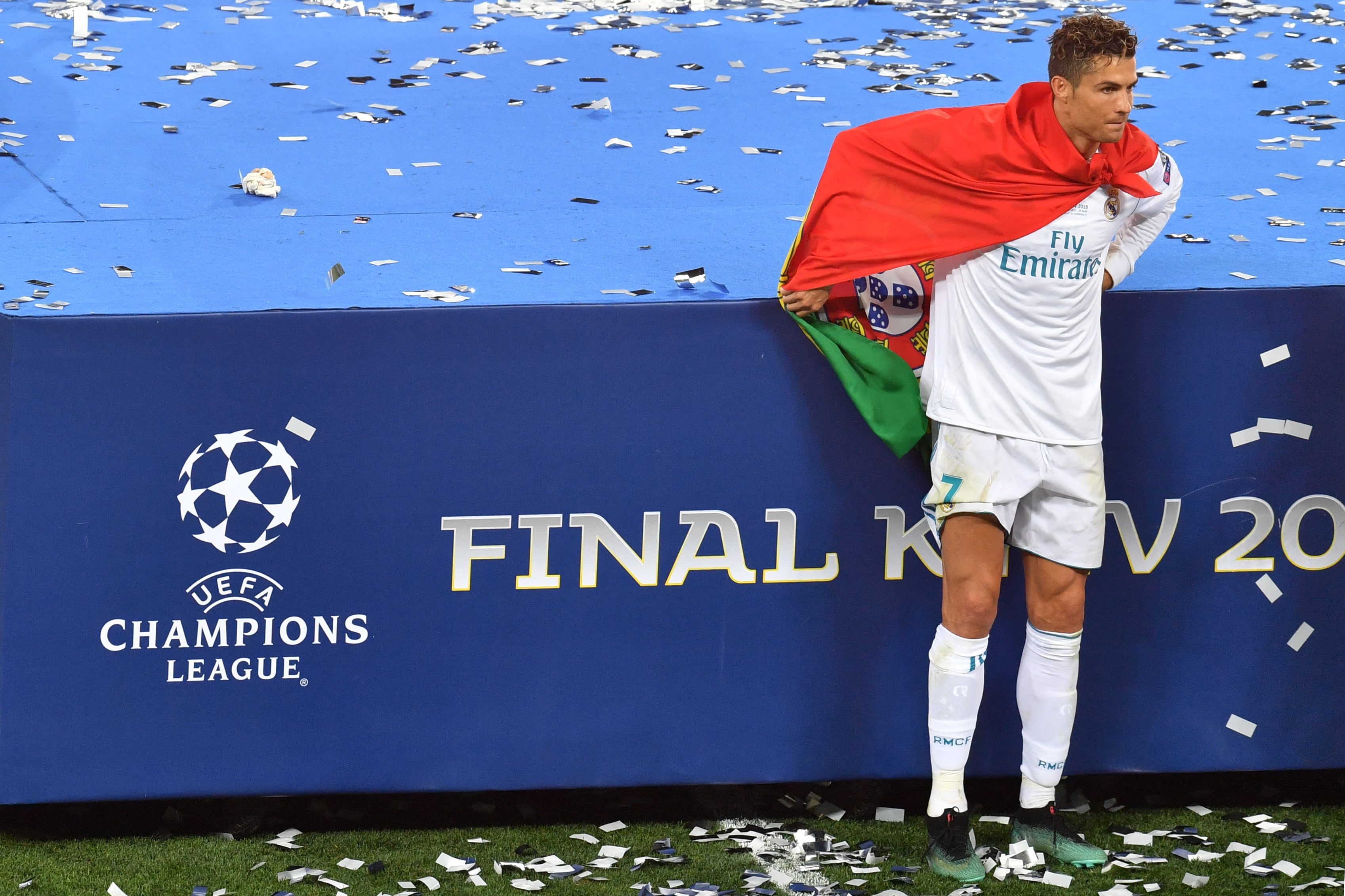 Cristiano Ronaldo en el Real Madrid durante la final de la Champions League que le ganó al Liverpool en el 2018