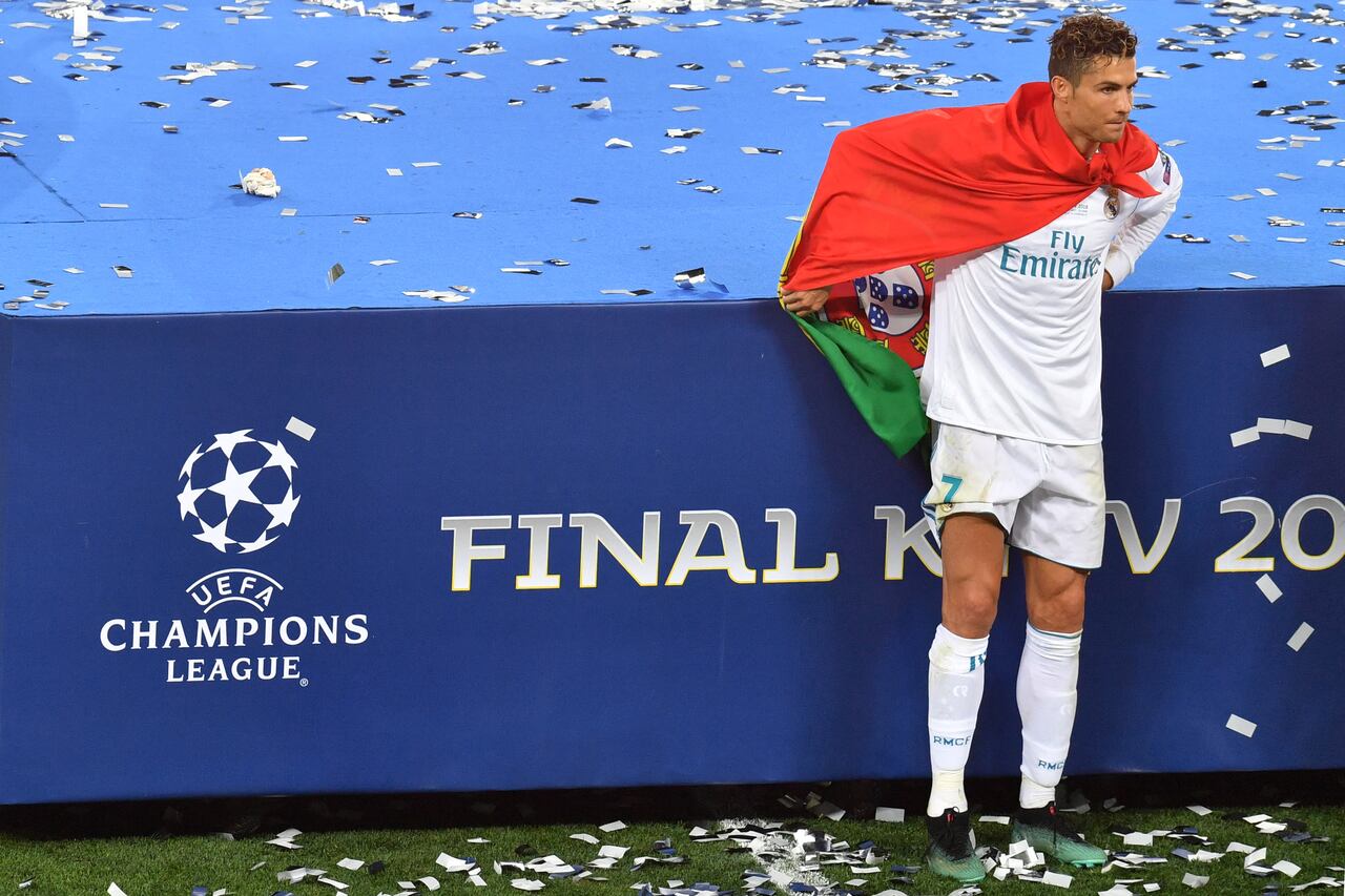Cristiano Ronaldo en el Real Madrid durante la final de la Champions League que le ganó al Liverpool en el 2018