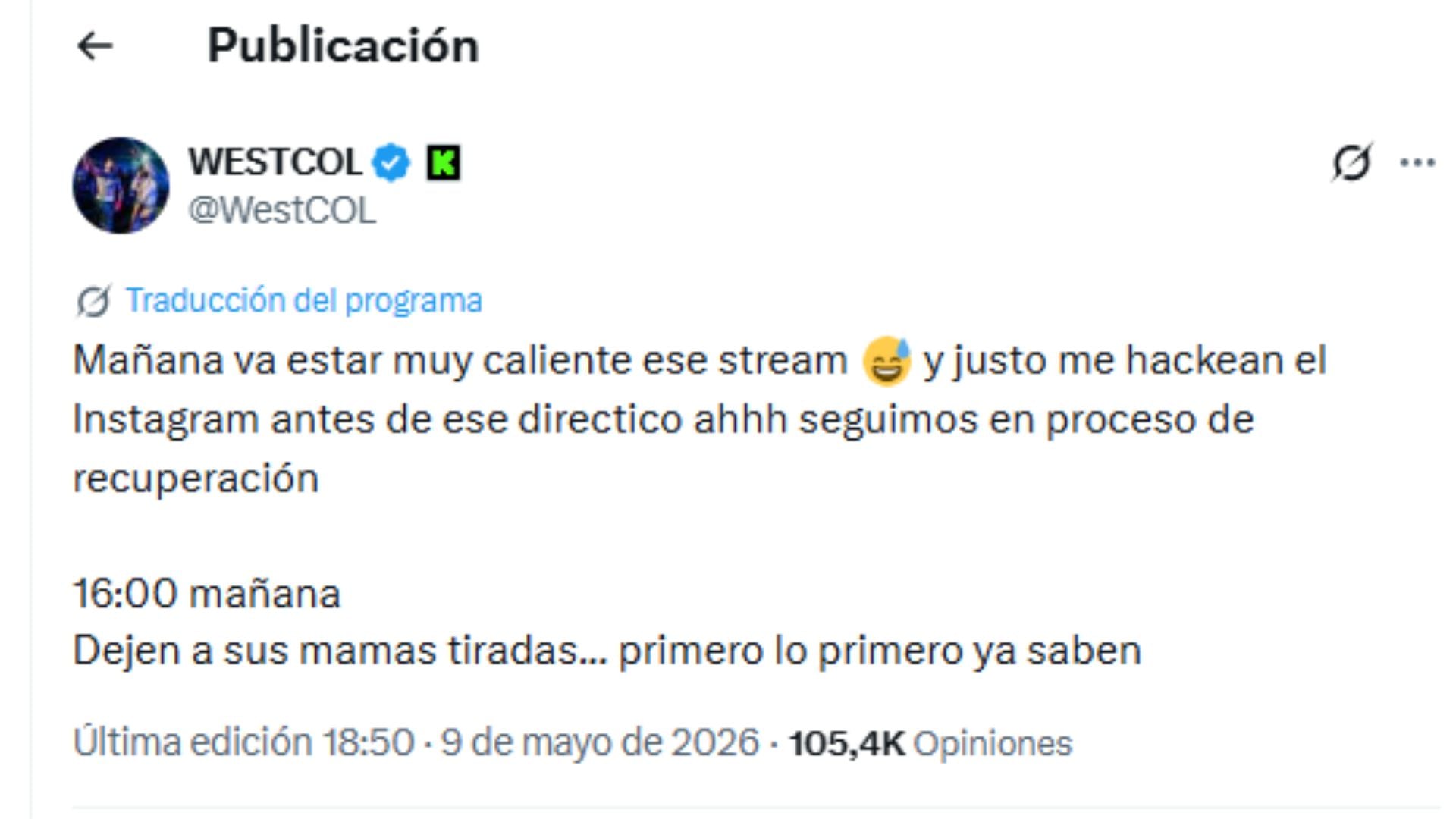 El streamer aseguró que su cuenta de Instagram fue vulnerada justo antes de la transmisión con Álvaro Uribe y que ya está en proceso de recuperación.