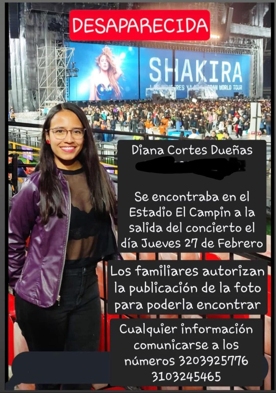 Denuncian la desaparición de dos personas que fueron al concierto de Shakira en Bogotá