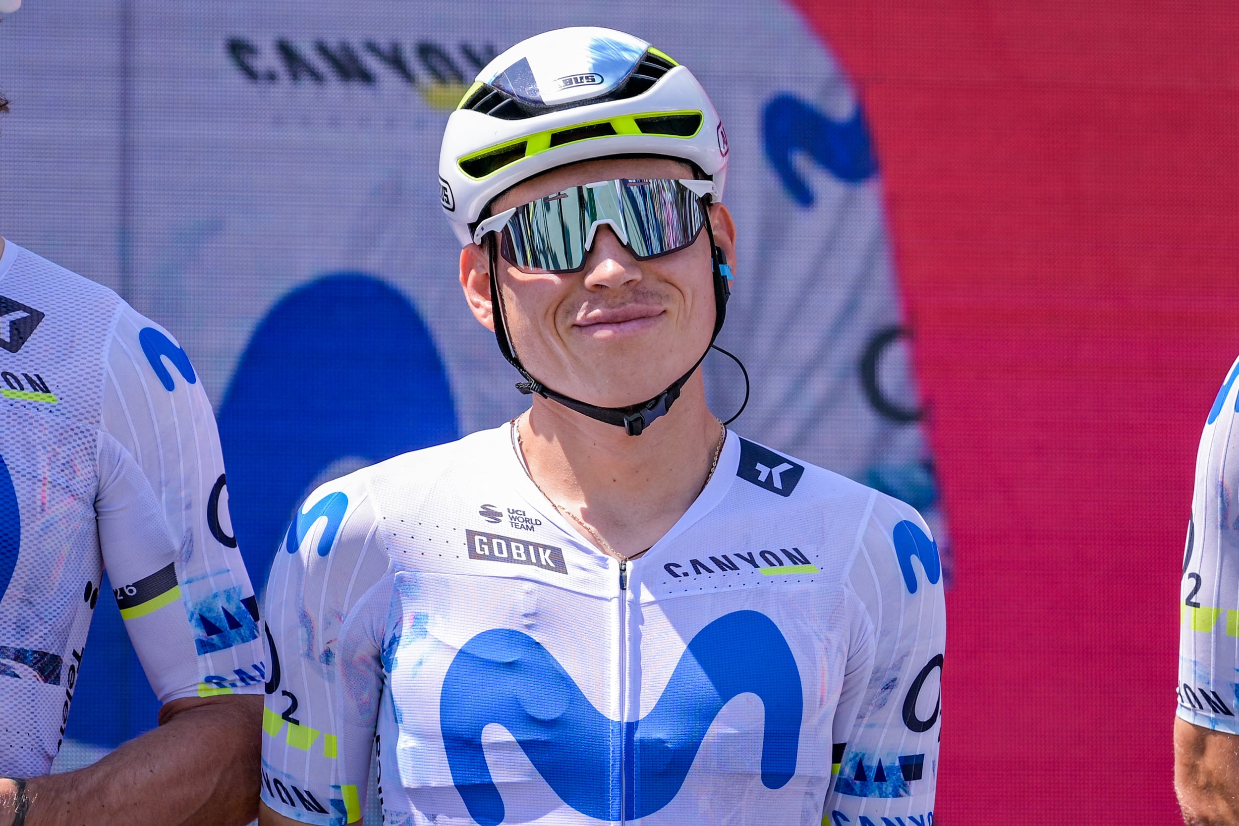 Einer Rubio of Movistar Team during stage 13, Alessandria-Verbania, of the 2026 Giro d'Italia in Alessandria, Italy, on May 22, 2026. (Photo by Andrea Amato/NurPhoto) (Photo by Andrea Amato / NurPhoto via AFP)