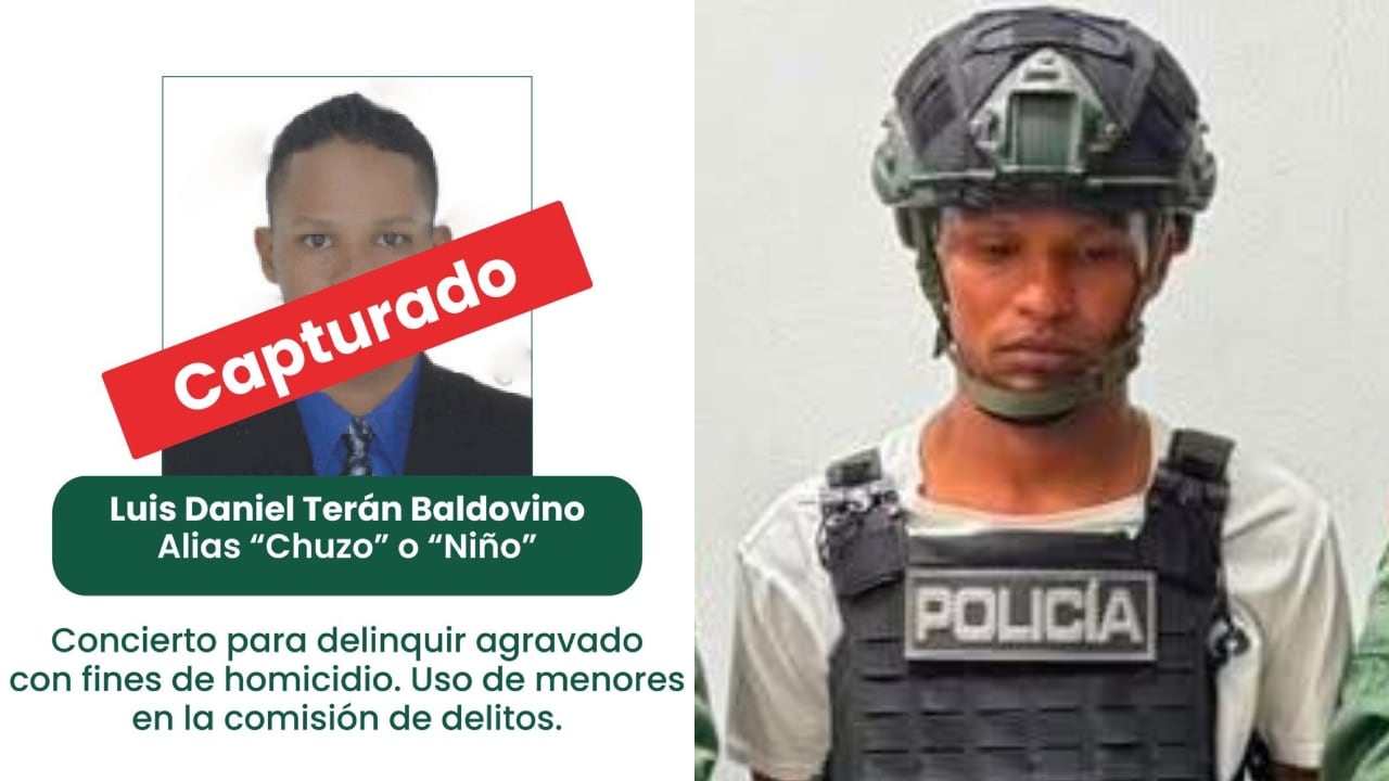 Captura de alias Chuzo o Niño, uno de los sujetos más buscados en Antioquia.
