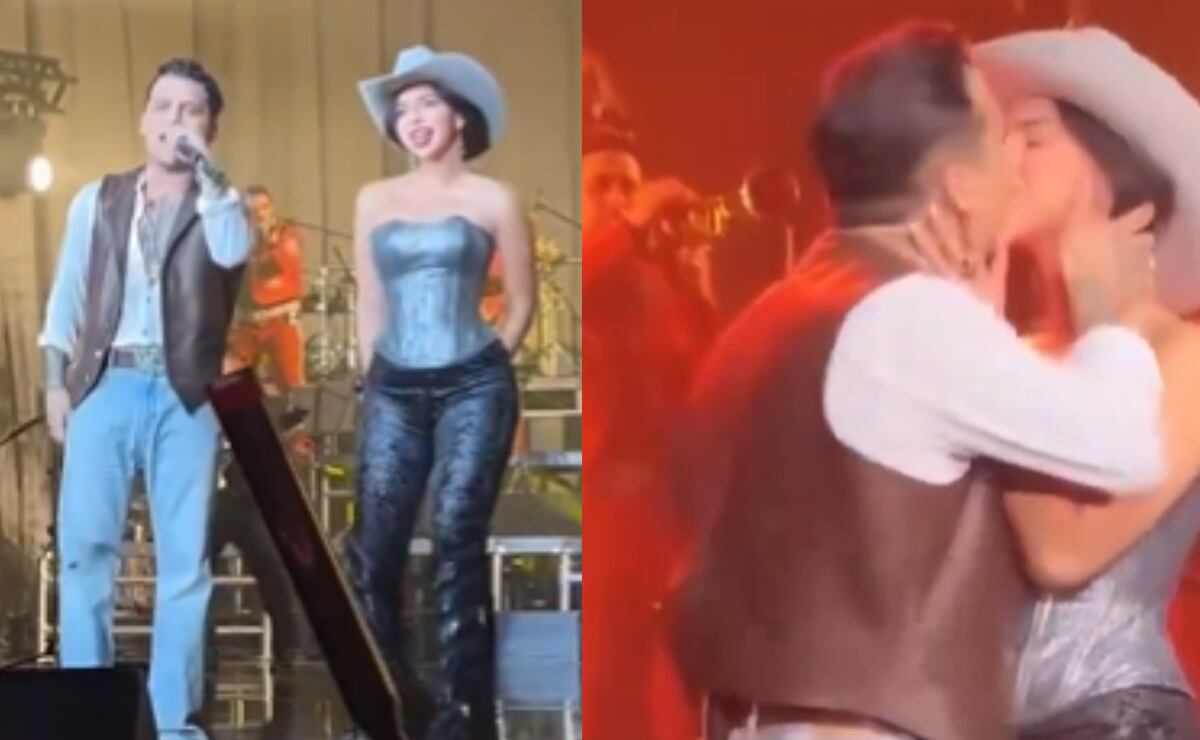 Christian Nodal y Ángela Aguilar no ocultan su amor en público y se besaron en plano concierto.
