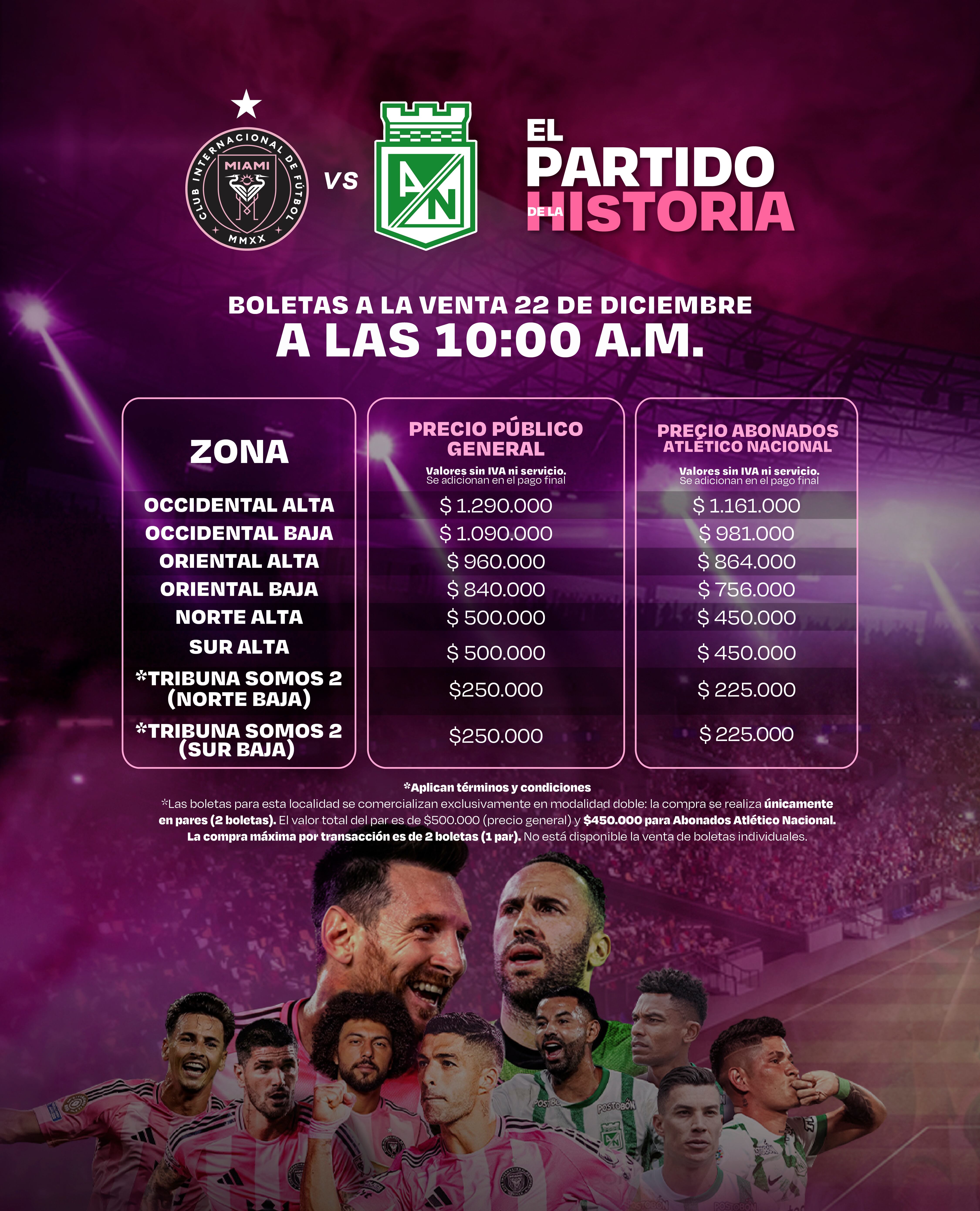 Precios de boletería para Atlético Nacional vs. Inter Miami