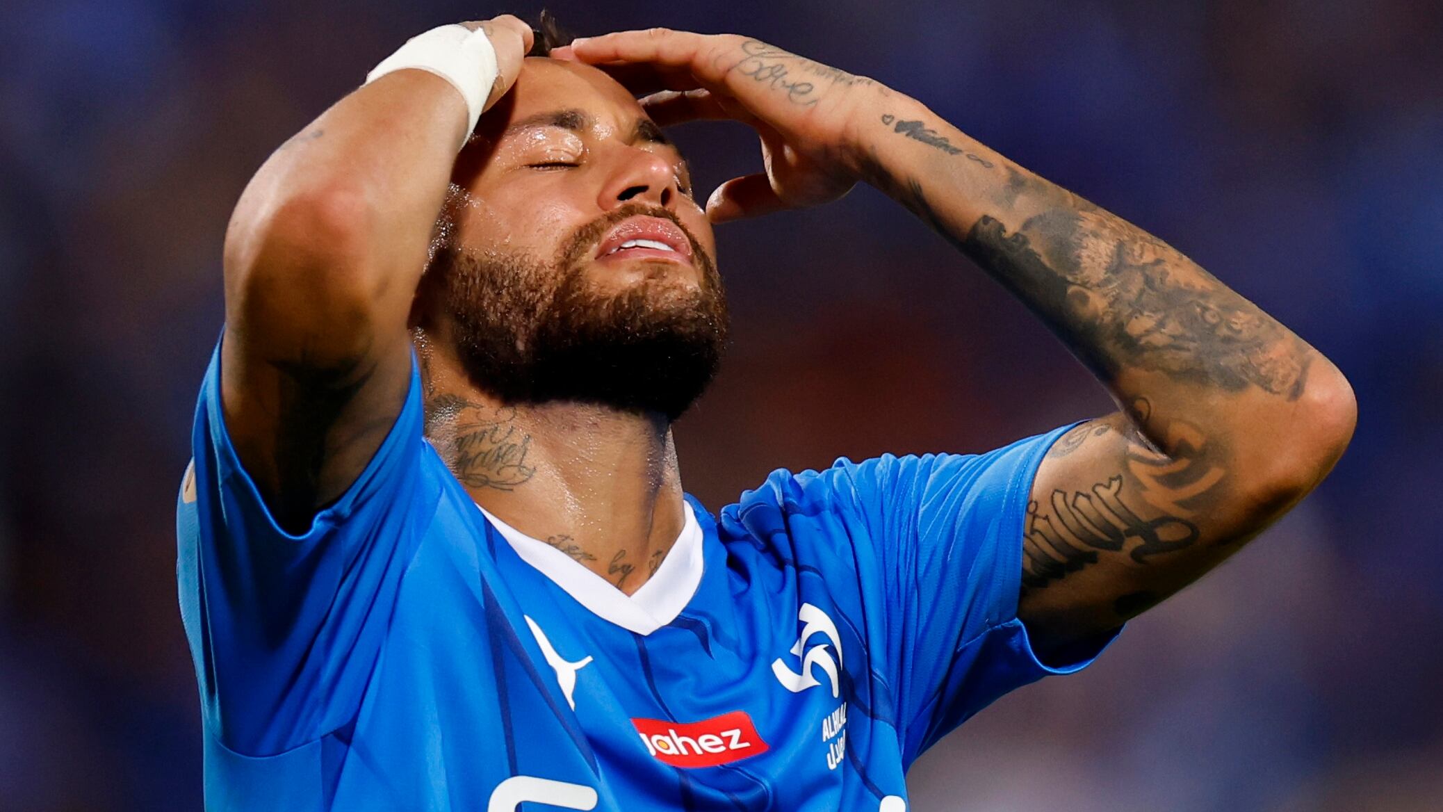 RIYADH, SAUDI ARABIA - SEPTEMBER 29: Neymar reacts during the Saudi Pro League match between Al Hilal and Al Shabab at Prince Faisal Bin Fahad on September 29, 2023 in Riyadh, Saudi Arabia. (Photo by Francois Nel/Getty Images)