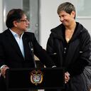 Colombian president Gustavo Petro (L) and First Lady Veronica Alcocer (R) during the Colombian regional elections in Bogota, October 29, 2023. (Photo by: Chepa Beltran/Long Visual Press/Universal Images Group via Getty Images)