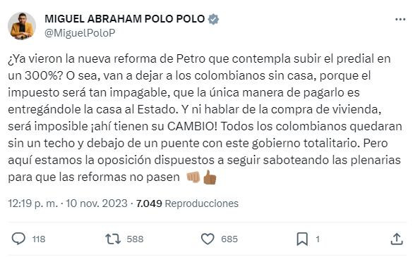 Publicación de Miguel Polo Polo en X.