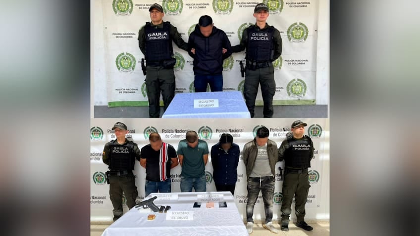 Capturados y armas decomisadas en redada del Gaula contra el secuestro y la extorsión.
