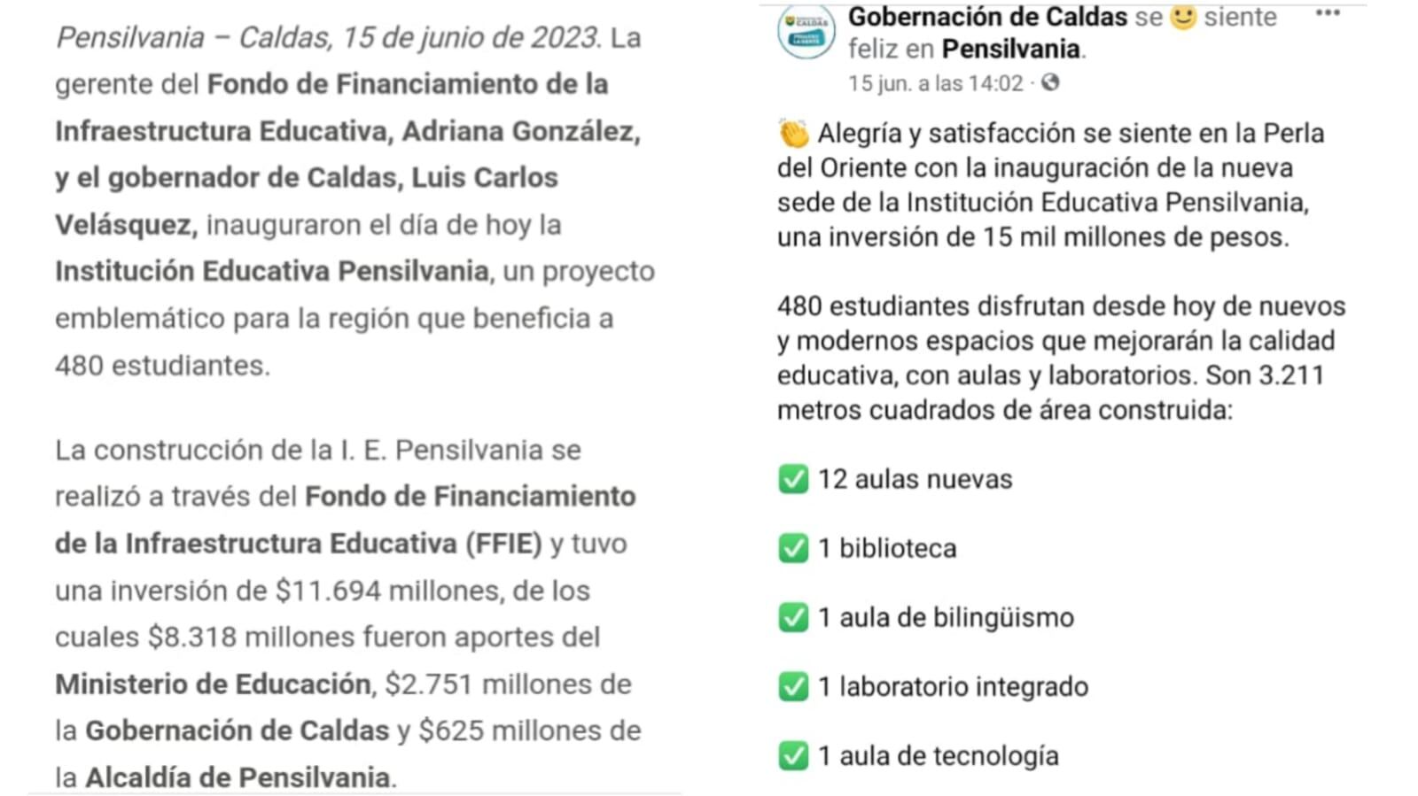 Cuenta con 12 aulas de clase, de las cuales 2 son polivalentes y una de tecnología