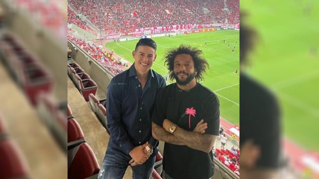 Marcelo Vieira junto a James Rodríguez, cuando este último llegó al Olympiacos.