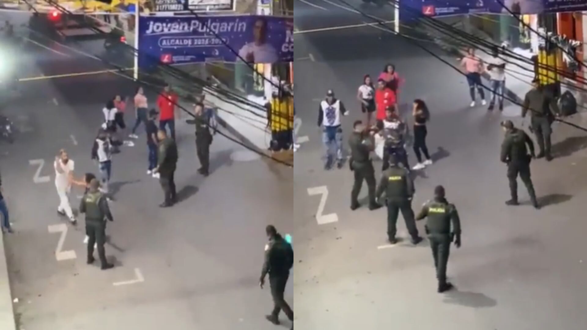 Riña entre policías y supuestos borrachos en Segovia, Antioquia.