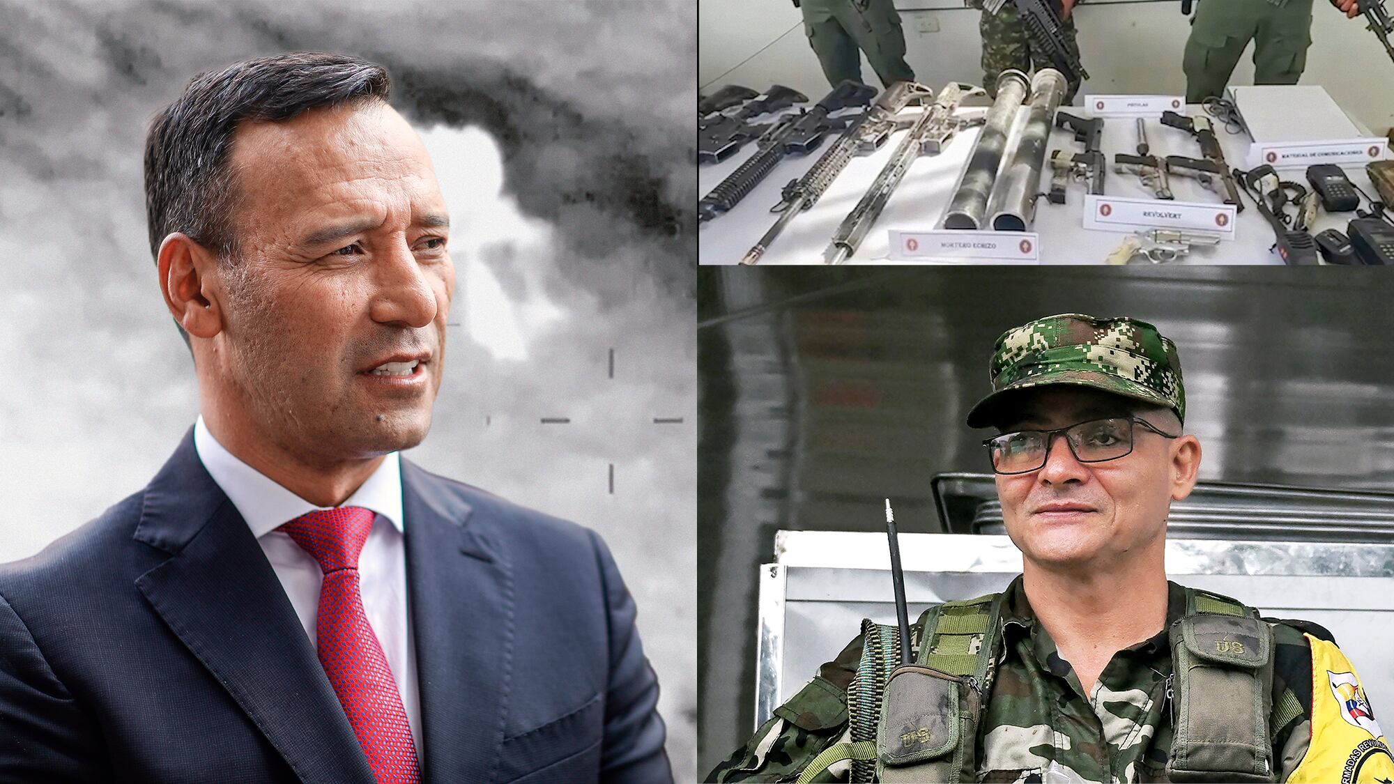 El ministro de Defensa, Pedro Sánchez, y el criminal alias Iván Mordisco.