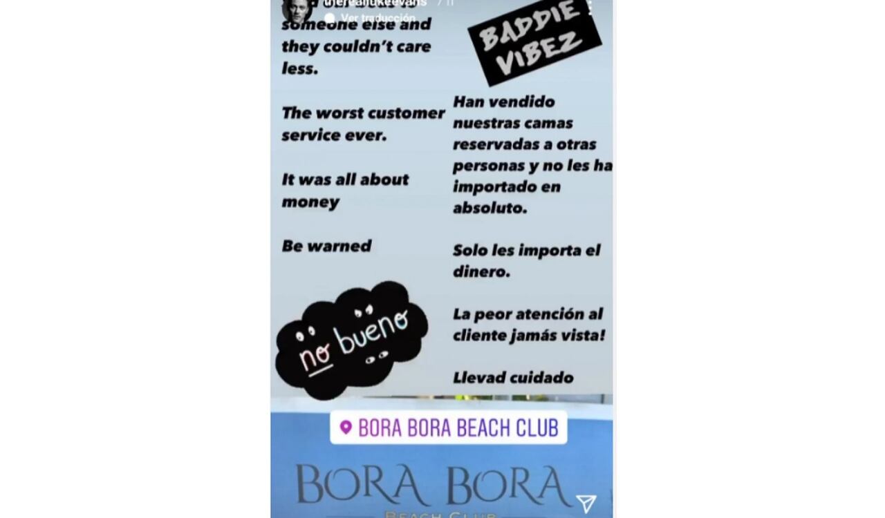 Así fue la queja de Luke Evans en Instagram sobre la atención en Bora Bora Beach Club