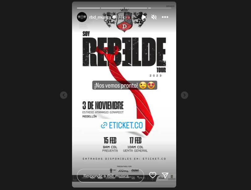 RBD estará el 3 de noviembre en Colombia