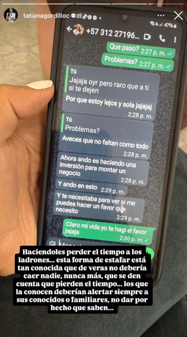 Tatiana Gordillo, de Noticias Caracol, reveló que por poco es víctima de estafa.