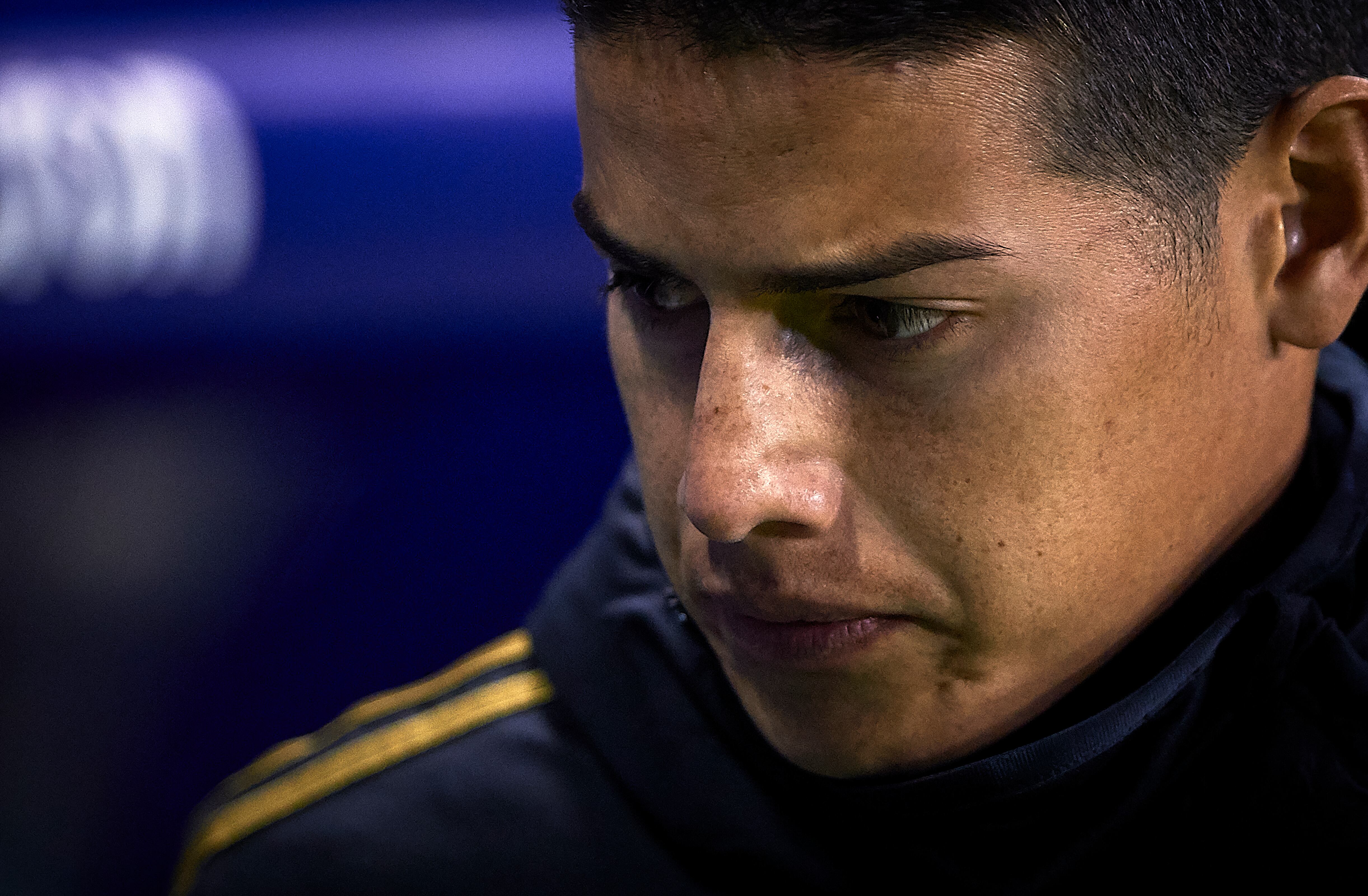 VALENCIA, SPAIN - FEBRUARY 22: James Rodriguez of Real Madrid looks on prior the Liga match between Levante UD and Real Madrid CF at Ciutat de Valencia on February 22, 2020 in Valencia, Spain. (Photo by Pablo Morano/MB Media/Getty Images)