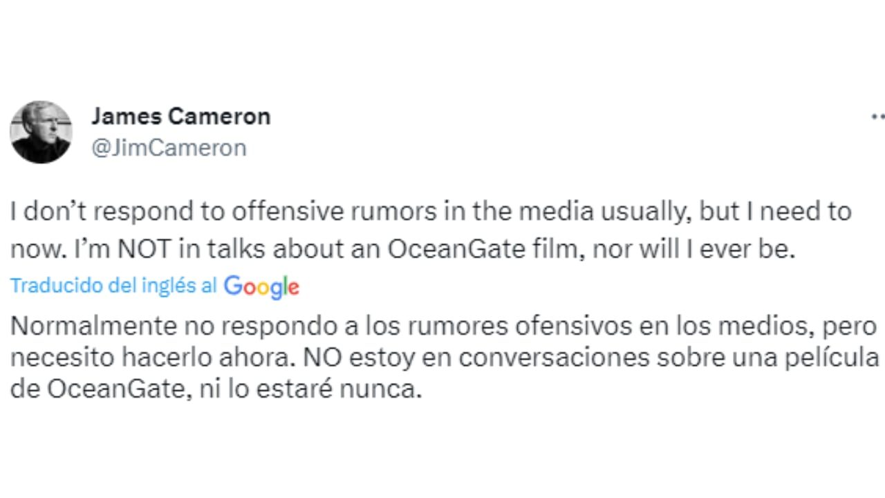 Tweet de James Cameron desmintiendo los rumores