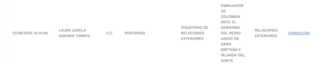 Hoja de vida de Laura Sarabia para asumir el cargo de embajadora de Colombia en el Reino Unido