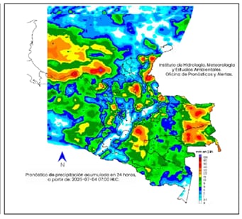 Mapa climatológico para el sábado 4 de julio en Colombia.