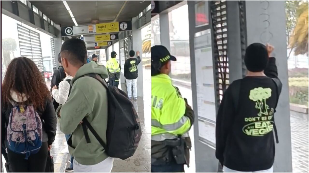 El joven fue grabado mientras limpiaba con la mano el grafiti que realizó en TransMilenio.