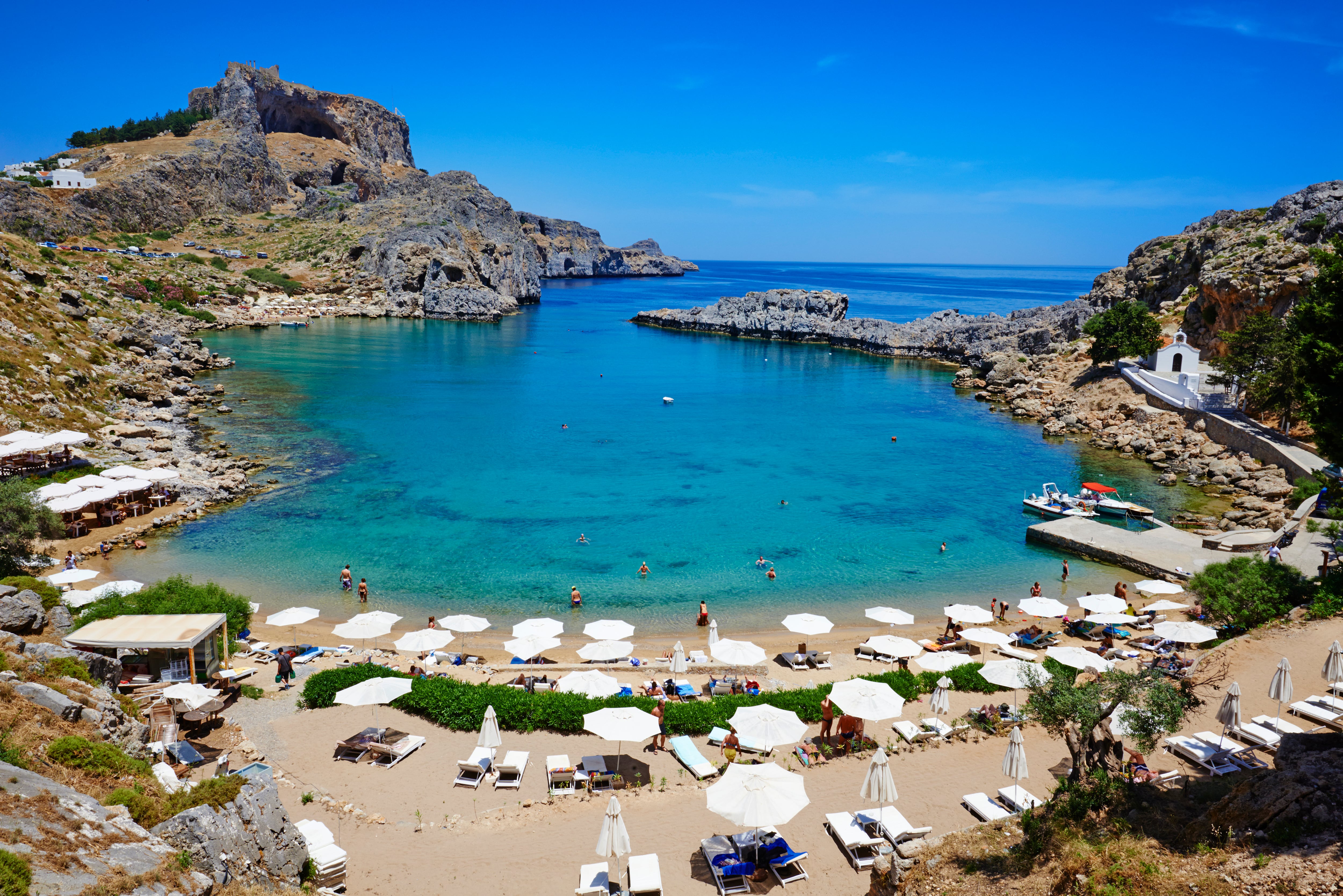 Grecia, el archipiélago del Dodecaneso, la isla de Rodas, Lindos, la playa de San Pablo