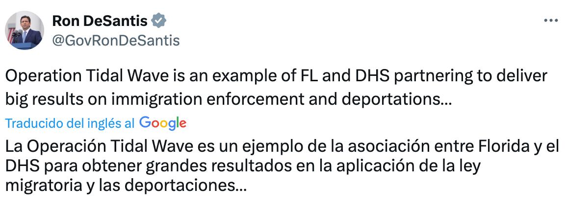 Mensaje emitido por el gobernador de la Florida