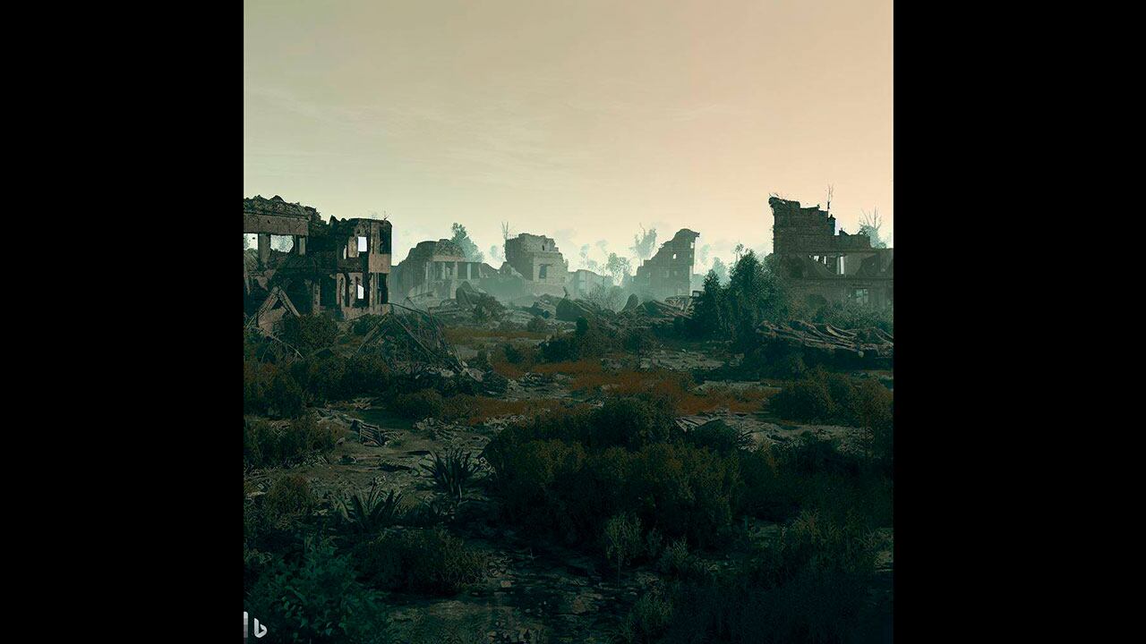 IA imagina un mundo sin humanos como un páramo desolado, con edificios en ruinas.