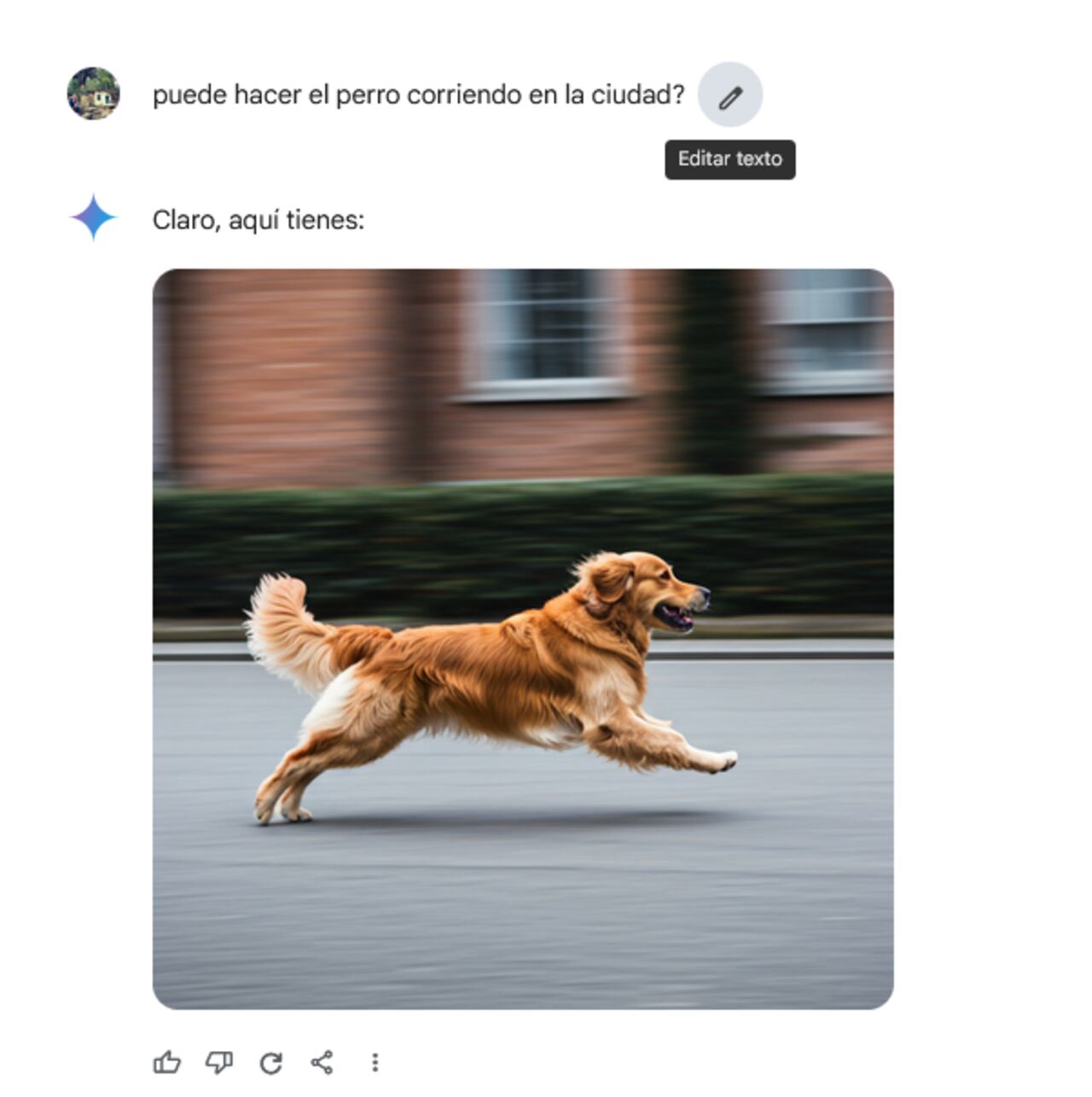 Si la imagen muestra un perro corriendo en un campo, basta con ajustar el prompt para cambiar el escenario a una ciudad, logrando así la imagen deseada.