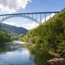 View of the New River Gorge Bridge in West Virginia from the Fayette Station bridge.