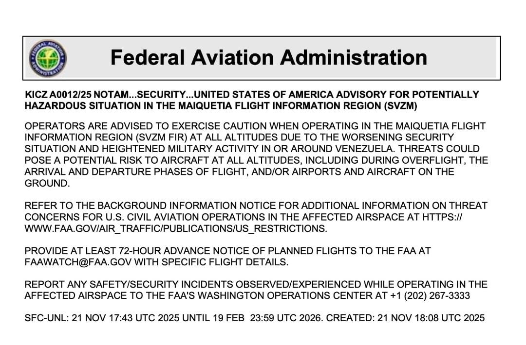 Anuncio de la Administración de Aviación Federal