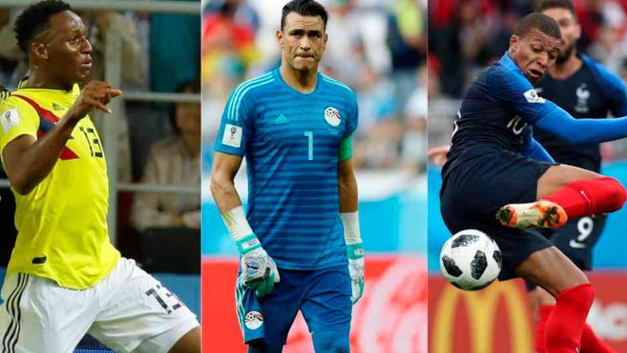 Los jugadores Yerry Mina (Colombia), Essam El-Hadary (Egipto) y Kylian Mbappé (Francia) consiguieron algunas marcas históricas en el Mundial de Rusia 2018.