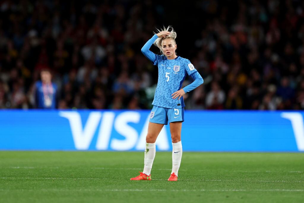 SYDNEY, AUSTRALIA - AUGUST 20: Alex Greenwood of England reacts during the FIFA Women's World Cup Australia & New Zealand 2023 Final match between Spain and England at Stadium Australia on August 20, 2023 in Sydney, Australia. (Photo by Cameron Spencer/Getty Images)