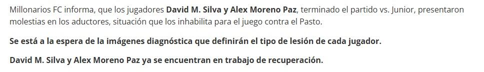 Pantallazo Millonarios FC.